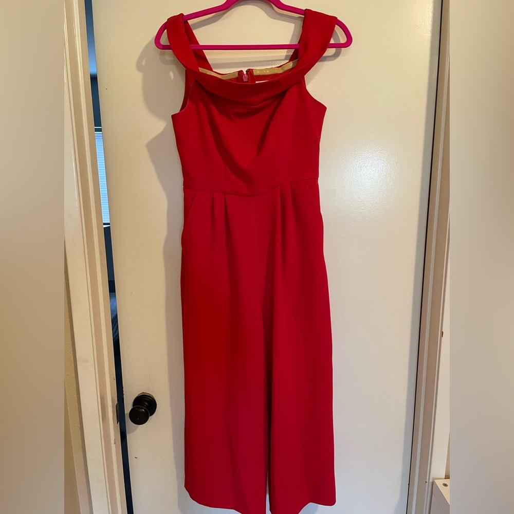 BCBG red jumpsuit off the shoulders size 4